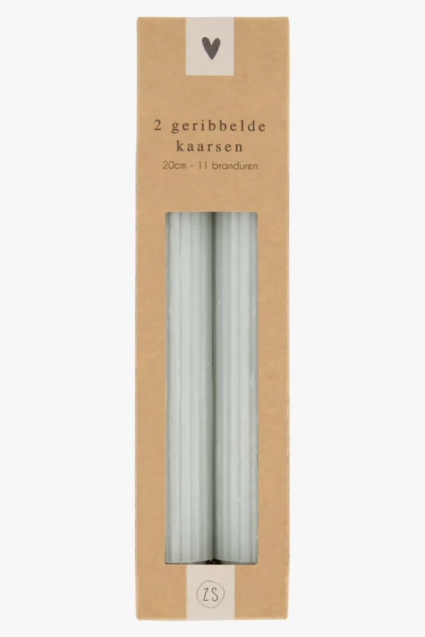 Best Sale 2 geribbelde kaarsen 20 cm saliegroen Kaarsen