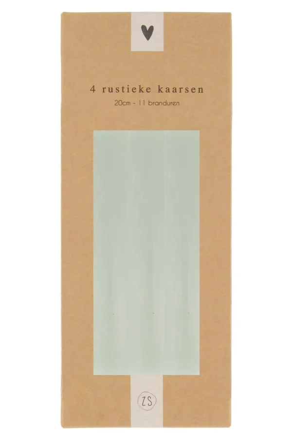 Store 4 rustieke kaarsjes 20 cm saliegroen Kaarsen