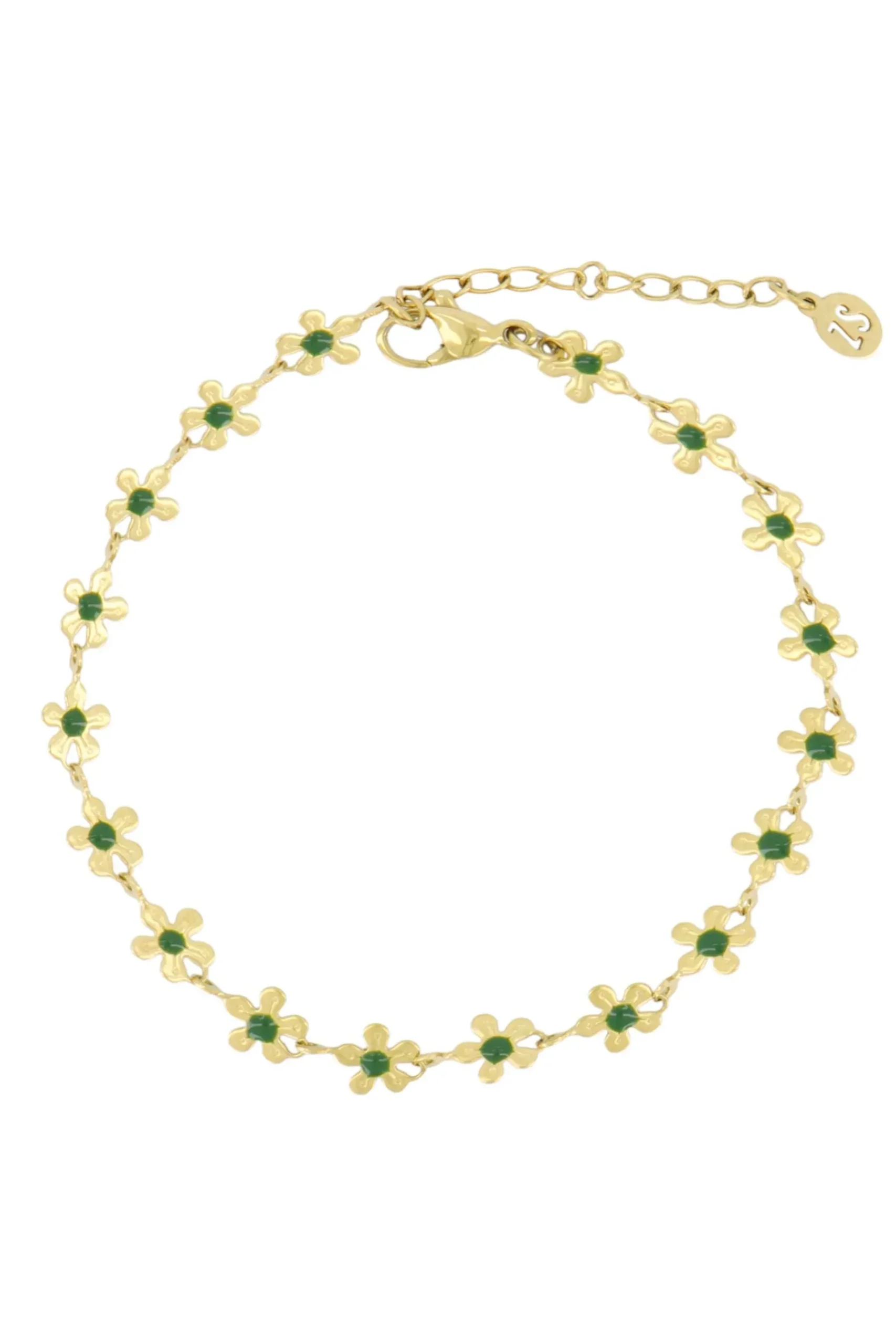 zusss_armband_met_bloemen_donkergroen_1.webp Fashion armband met bloemen Armbandjes