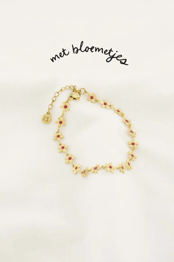 Store armband met bloemen roze rood Armbandjes