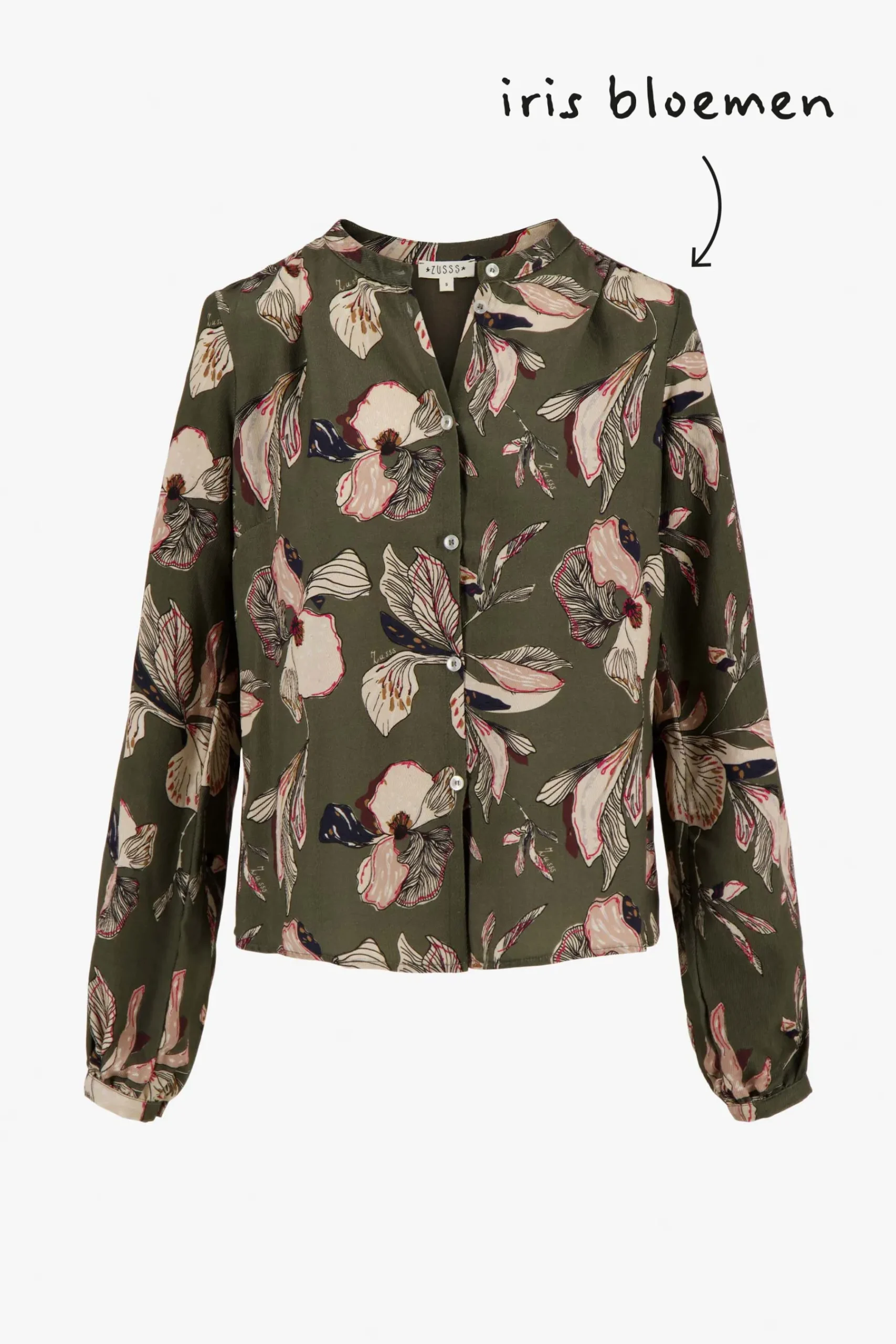 zusss_blouse_met_iris_bloemen_print_donkergroen_0.webp Online blouse met iris bloemen print Tops