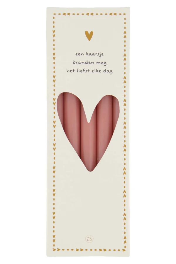 Online doosje met 10 smalle kaarsjes 17cm roze rood Kaarsen