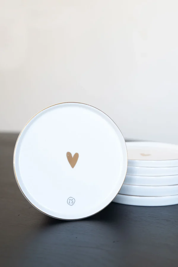 Online gebaksbordje goud hartje wit (set van 6) Servies