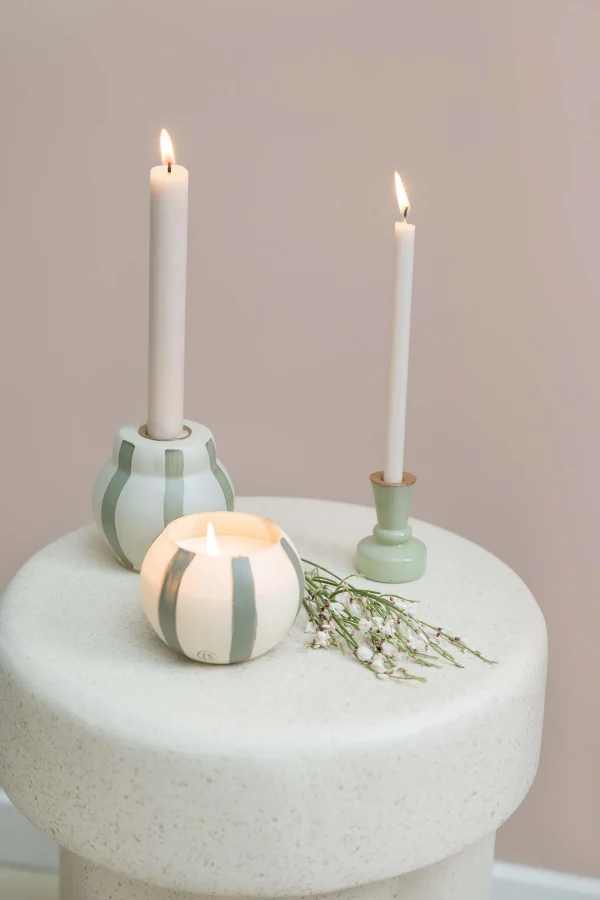 Hot glazen kandelaartje S saliegroen Kaarsen | Kaarsenhouders