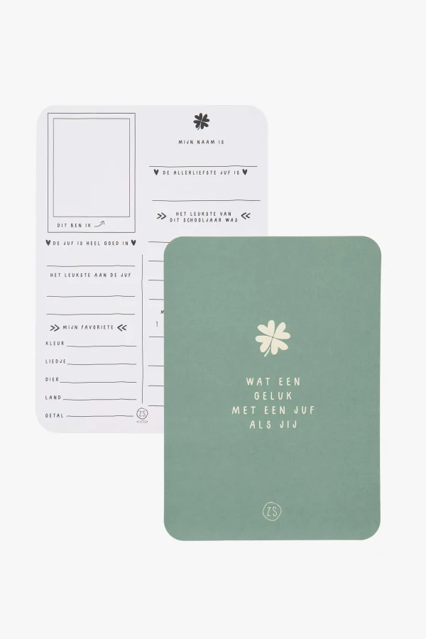 Best kaart wat een geluk met een juf als jij saliegroen Kaartjes