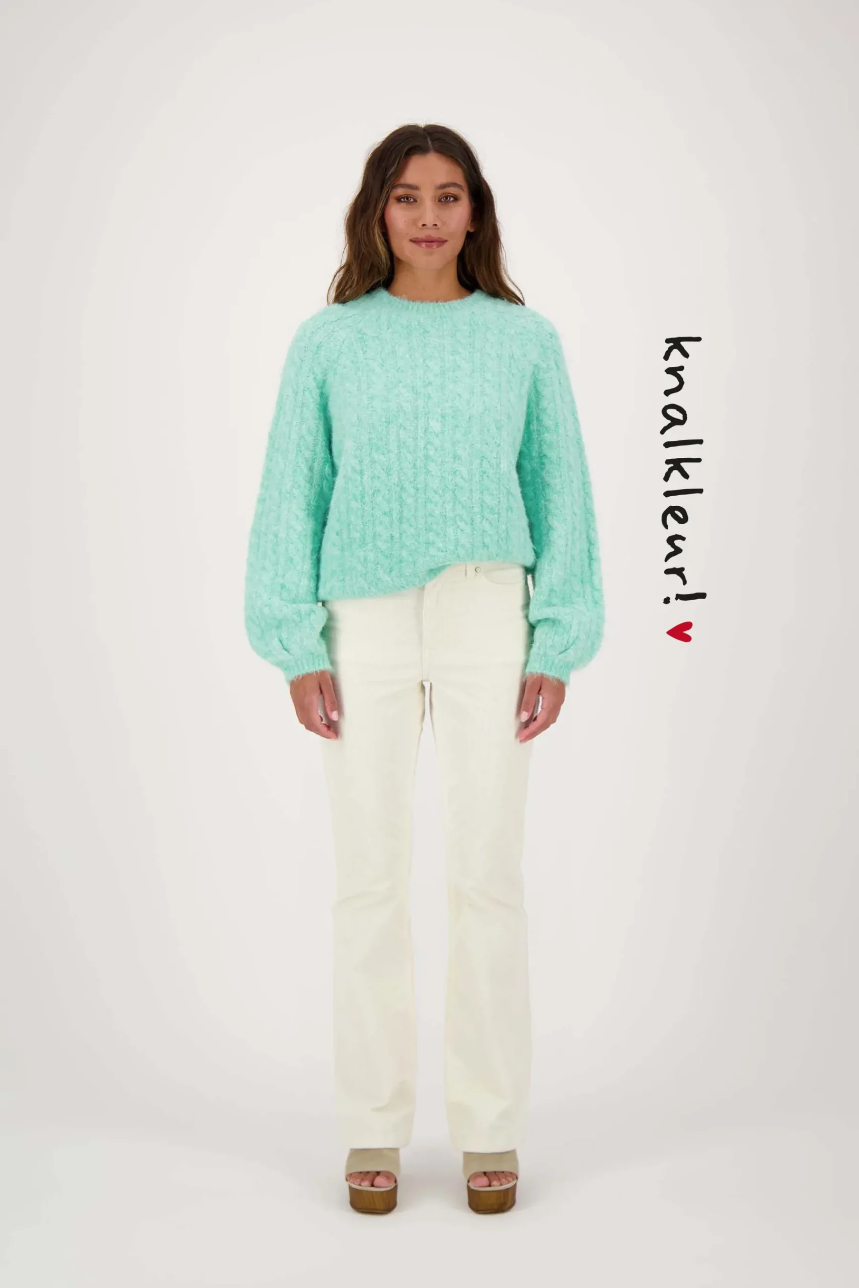 zusss_kabel_trui_met_ballonmouw_mint_1.webp Best Sale kabel trui met ballonmouw Truien