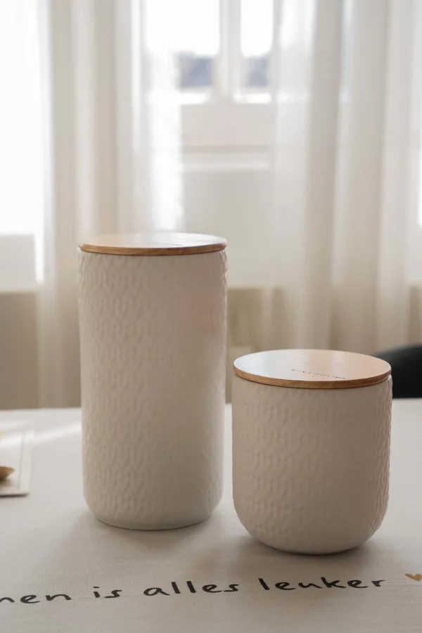 New keramieken bewaarpot met houten deksel hartjes 12cm Keukenaccessoires