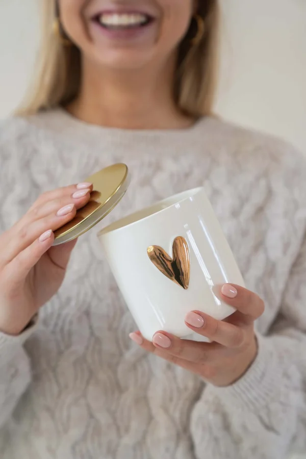 Flash Sale keramieken geurkaars linnen hartje wit Geurkaarsen