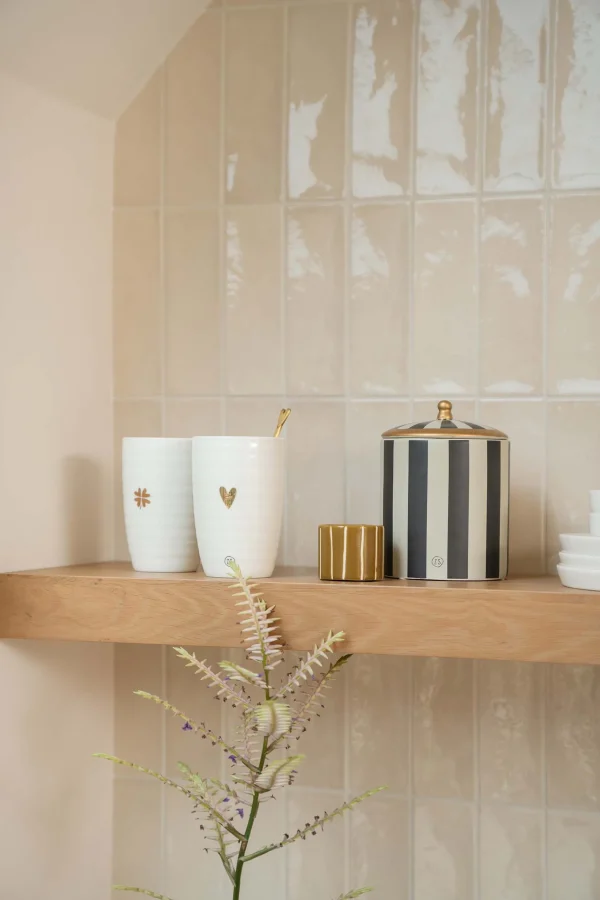 Sale keramieken geurkaarsje met houten deksel hartje Geurkaarsen