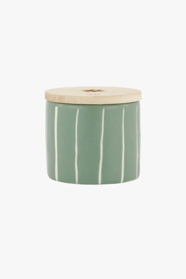 Online keramieken geurkaarsje met houten deksel klavertje salie Geurkaarsen