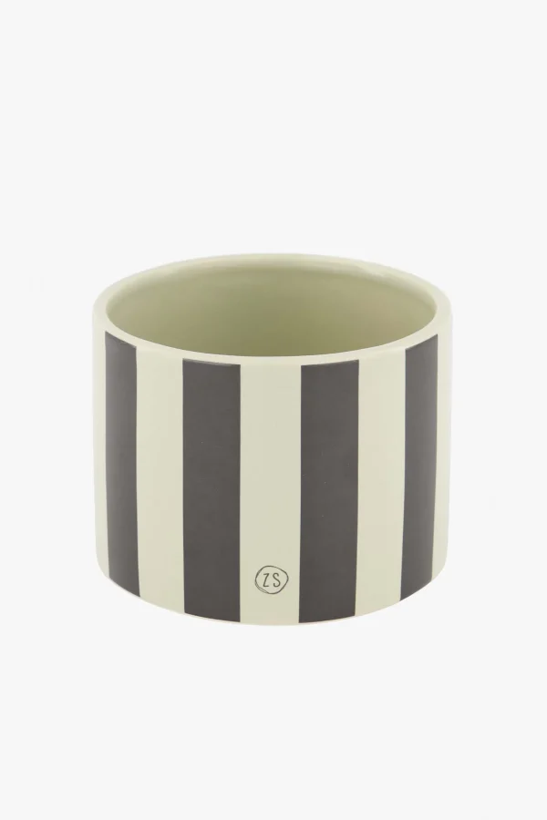 New keramieken voorraadpot strepen M zand antraciet Opbergers & Manden