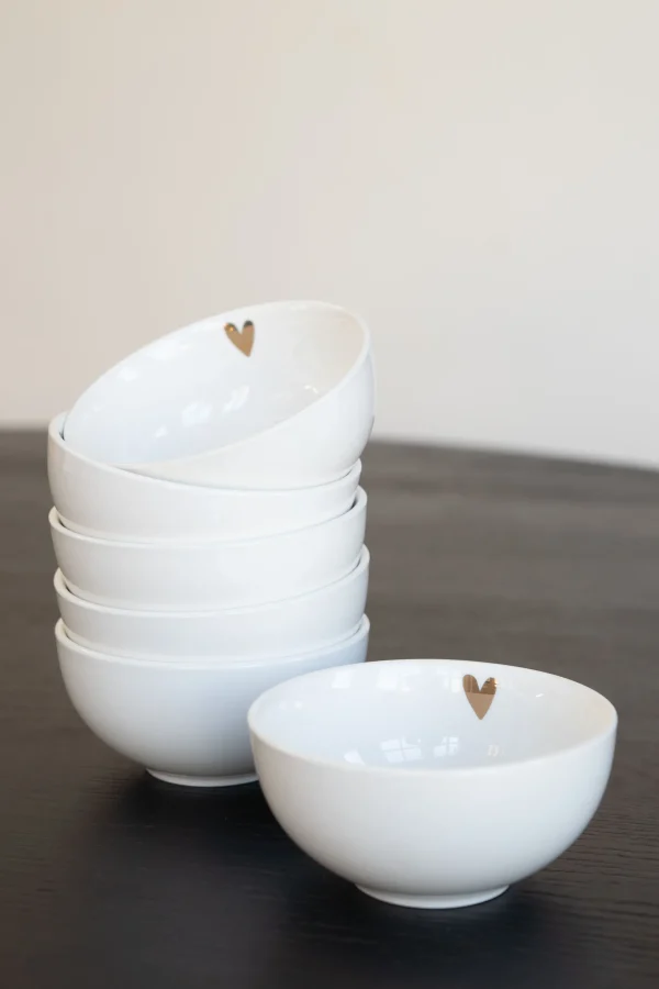 Best kom goud hartje wit (set van 6) Servies