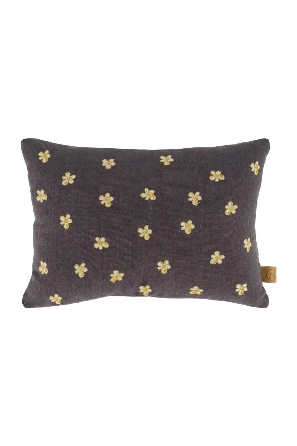 Online kussen bloemenpatroon love 35x25cm antracietgrijs/zand Kussens