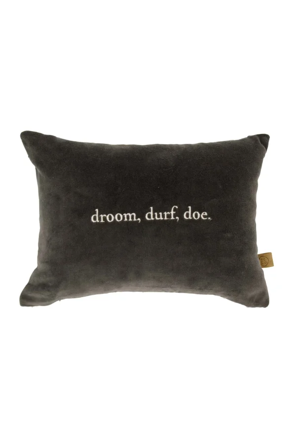 Store kussen droom durf doe 35x25cm antracietgrijs/zand Kussens