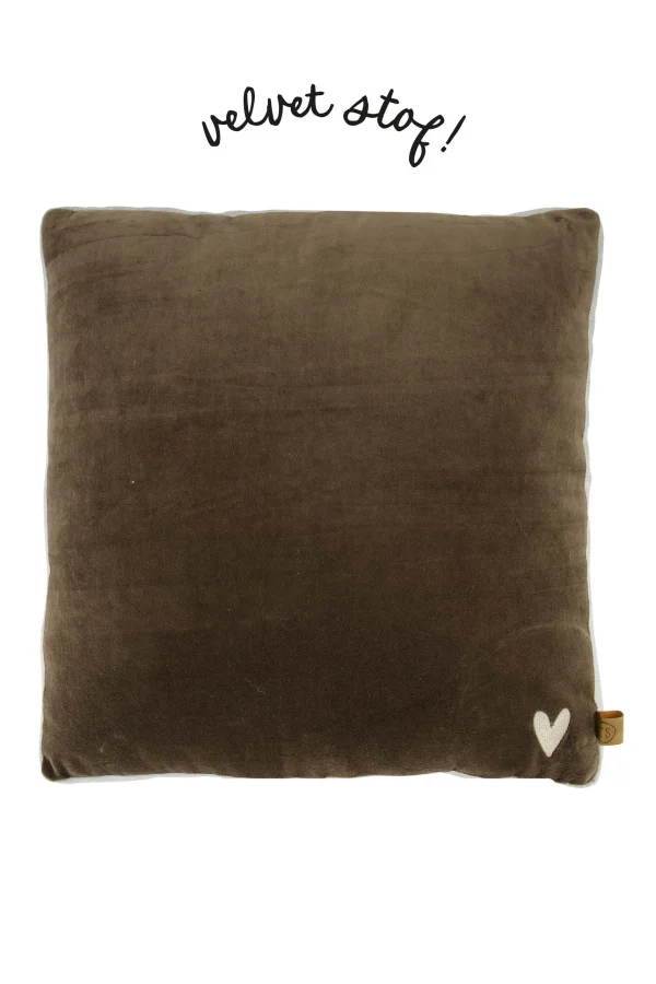 New kussen velvet met brede rand 45x45cm antracietgrijs/zand Kussens