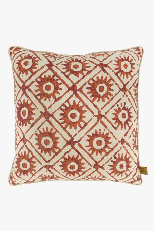 Outlet kussen zonnetjesprint 45x45cm peper en zout/brique Kussens