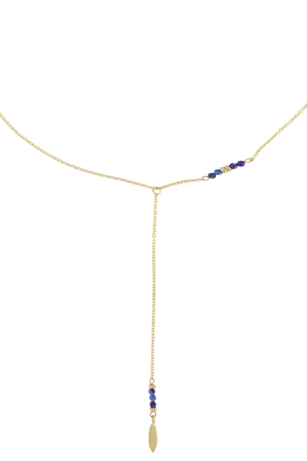 Cheap lange ketting met veertje goud/kobalt Kettingen