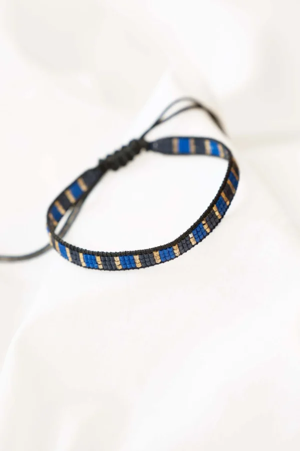 Outlet miyuki armbandje streepje kobalt/antracietgrijs Armbandjes