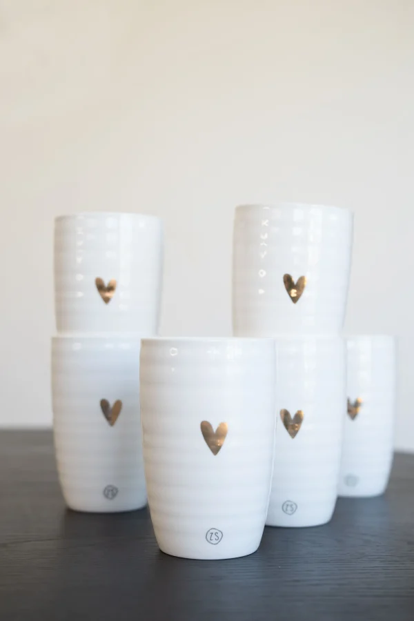 Clearance mok L goud hartje wit (set van 6) Servies