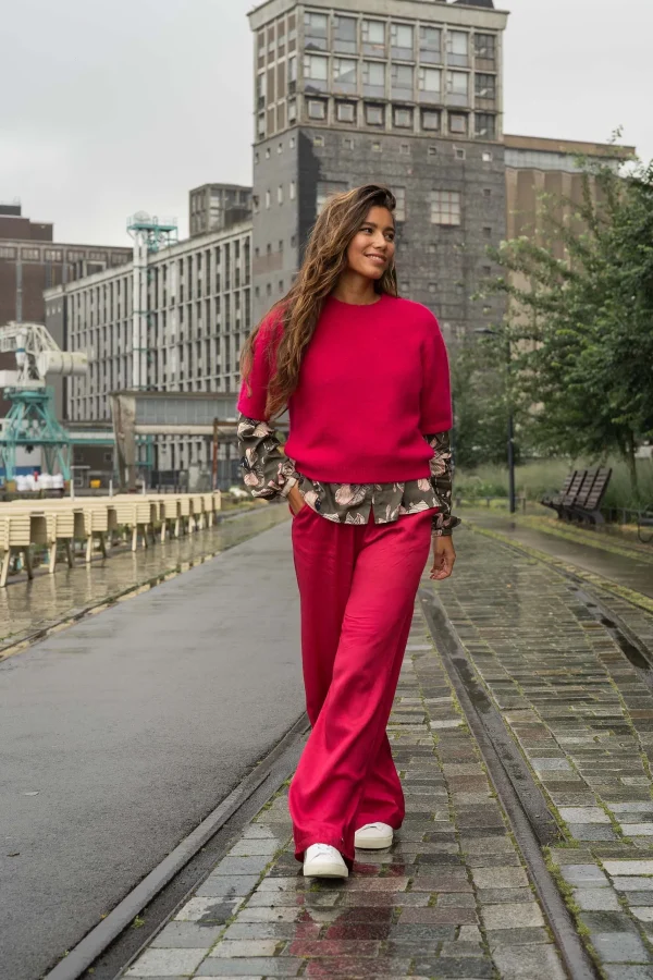 Best satijnen twill broek roze rood Broeken & Jeans