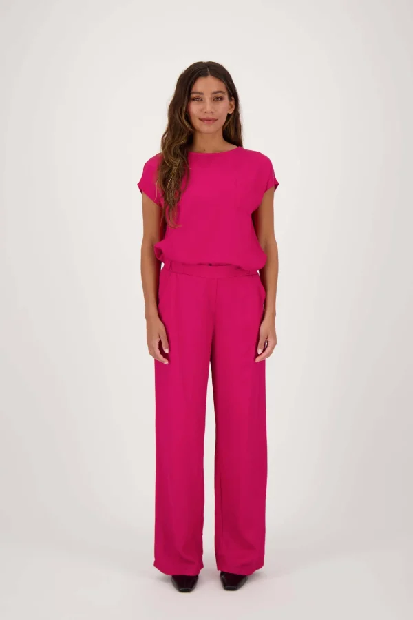 Online satijnen twill top met boothals roze rood Tops