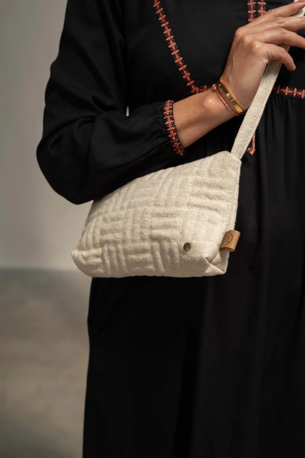 Store schoudertasje met stiksels peper en zout Schoudertassen & Handtassen