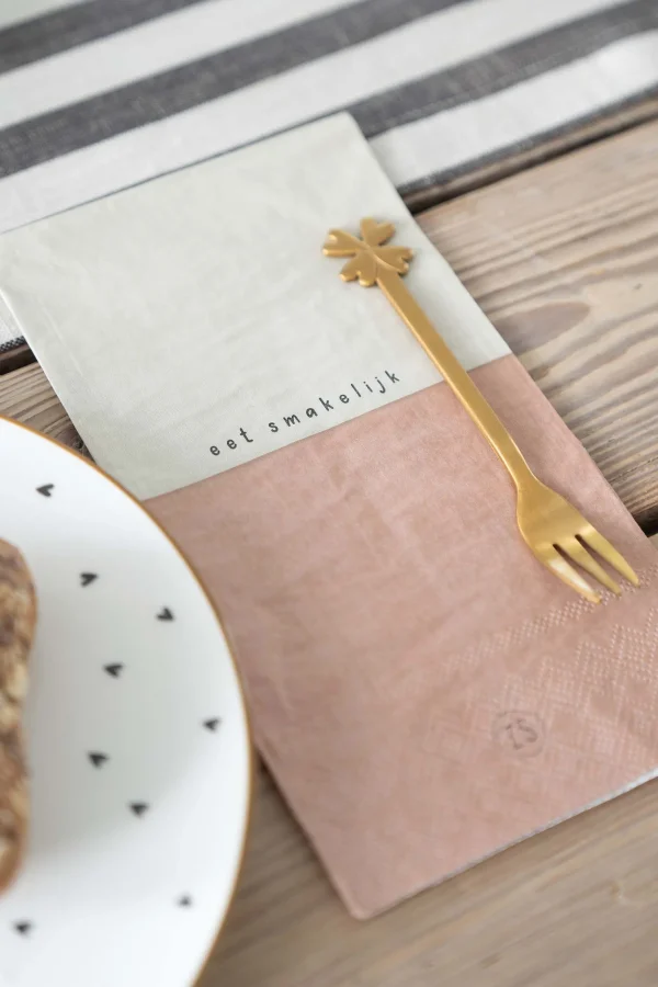 Discount servetten eet smakelijk 11x20cm zand/terra roze Keukentextiel