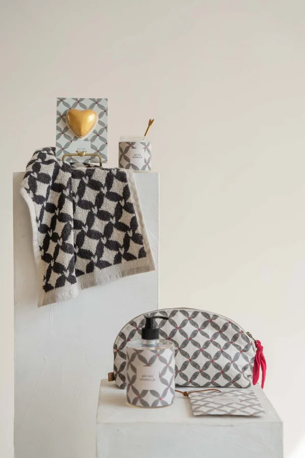 Sale toilettas print antracietgrijs/roze rood Toilettassen