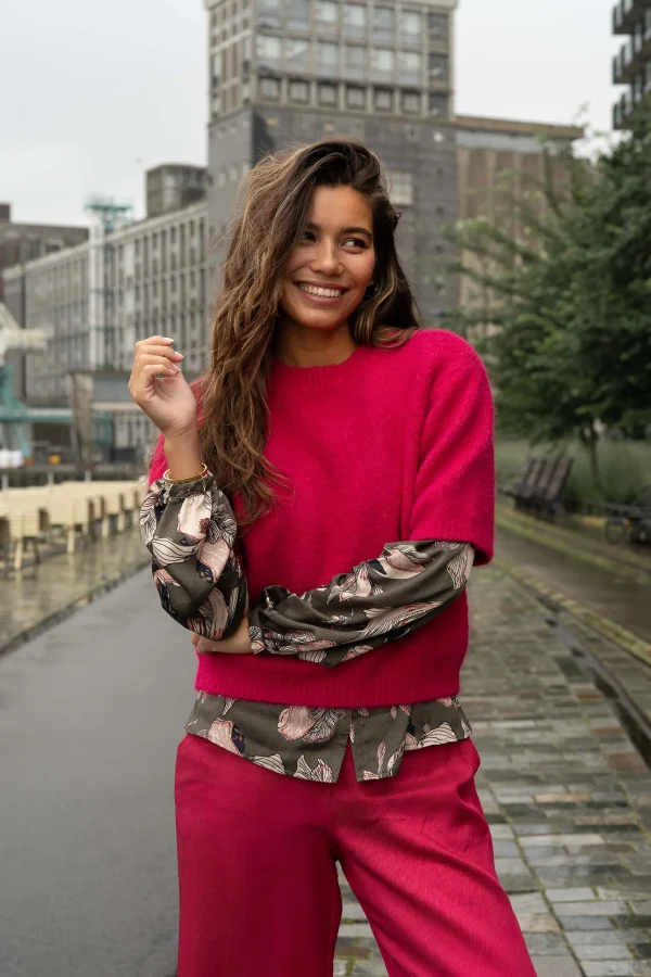 Discount trui met boothals roze rood Truien