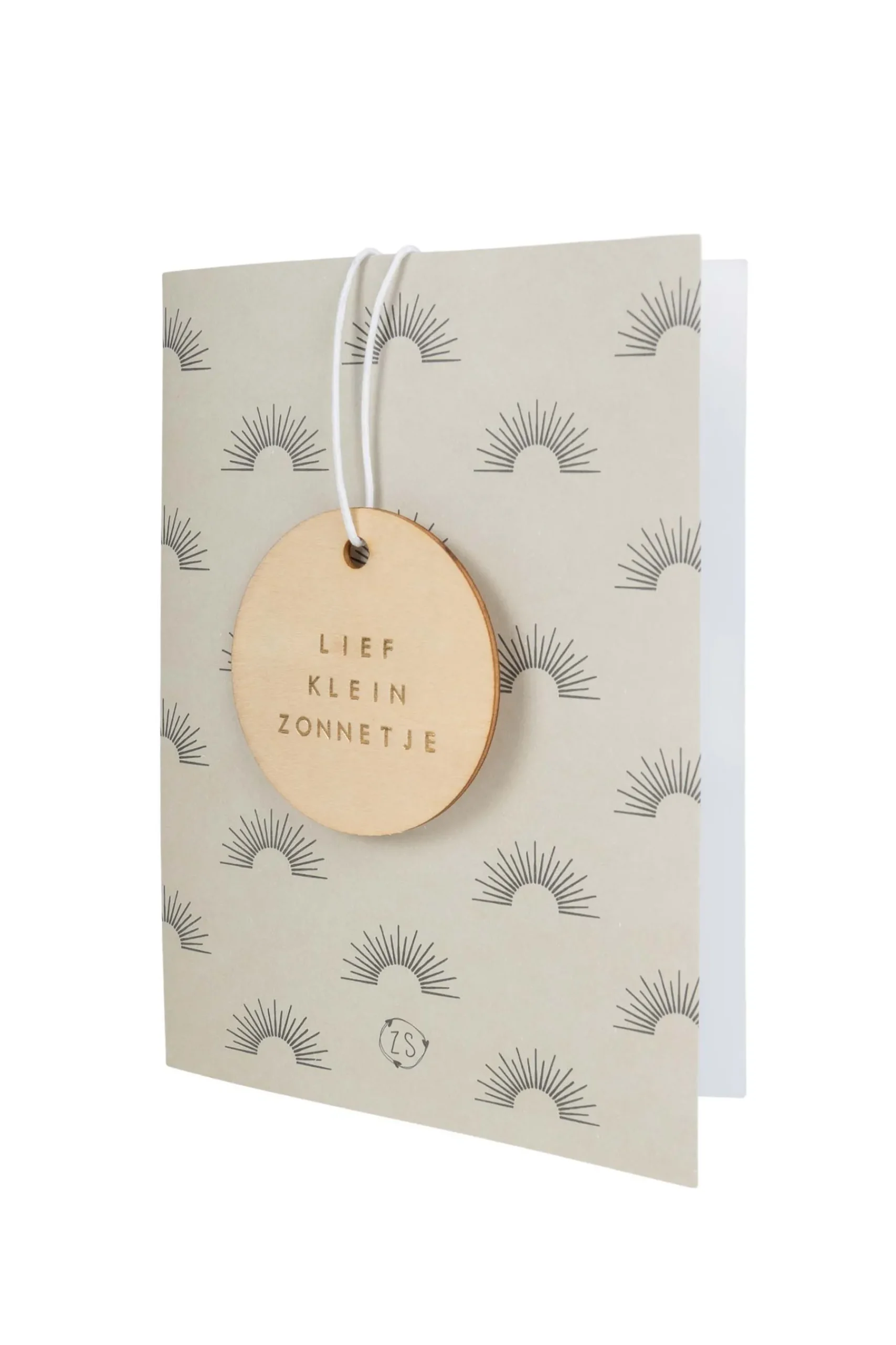 Store wenskaart met houten tag klein zonnetje Baby