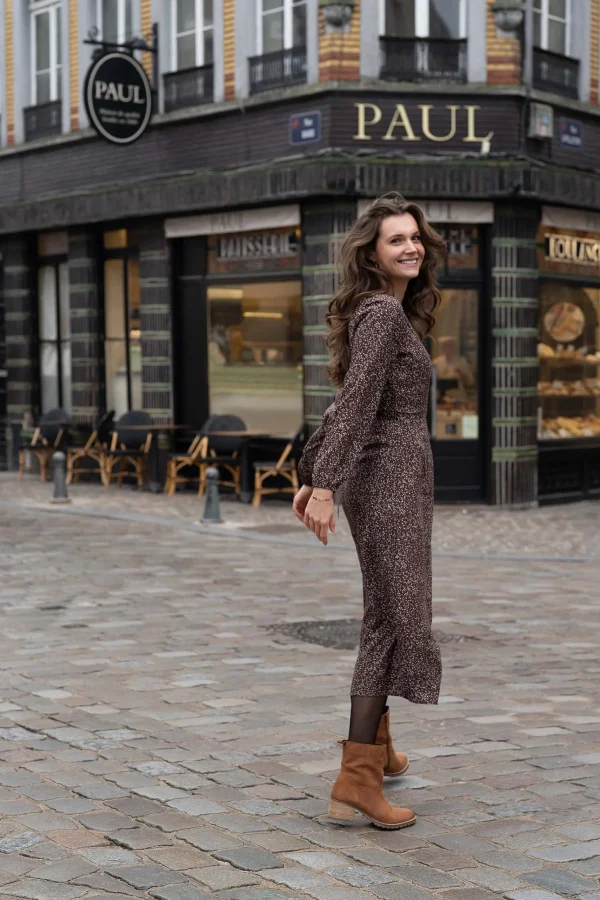 Hot wikkeljurk met print chocoladebruin Jurkjes & Rokken